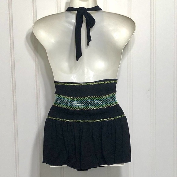 Marciano Boho Halter Top Shirred Plunge V-Neck Black Metallic Medium - Picture 5 of 7